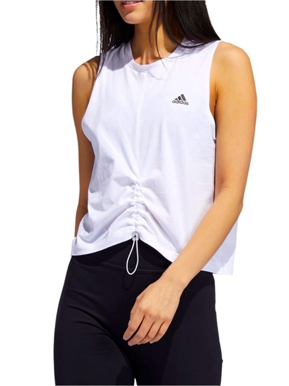 Adidas Train Essentials Cinched Front Cotton Tank White Size Medium